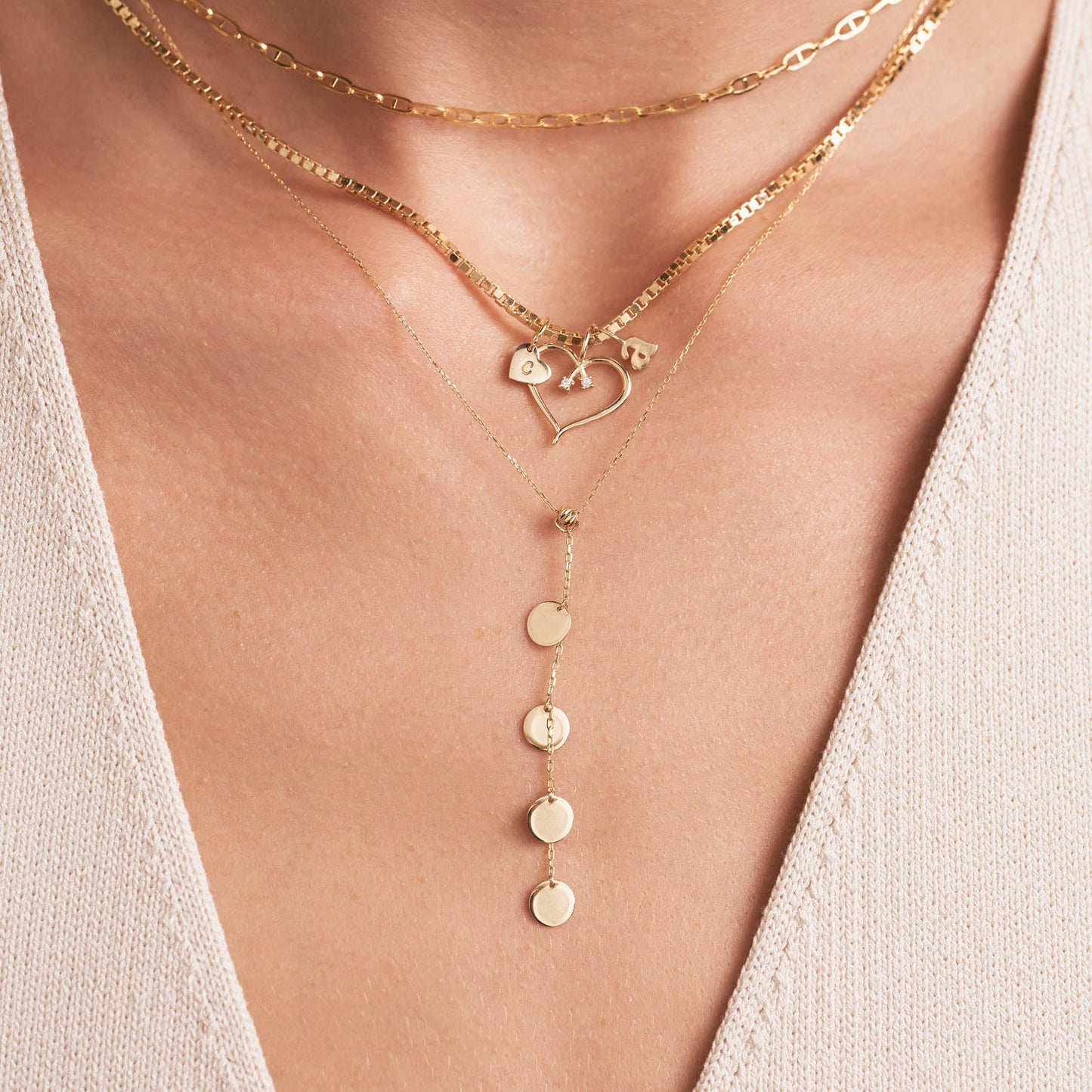 Open Heart Necklace with Two Diamonds