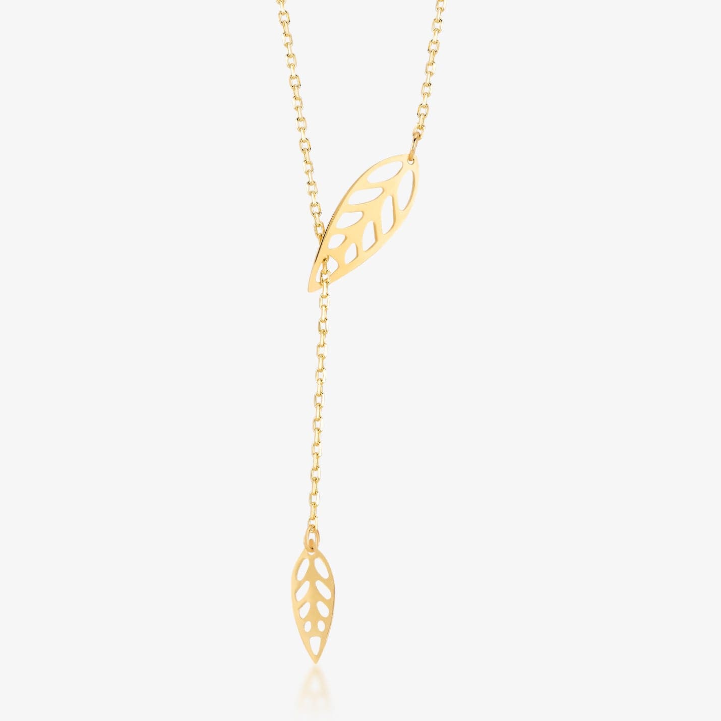 14k Solid Gold Leaf Drop Necklace - Leaf Lariat Charm - 14k Flower Leaves Drop Necklace - 14k good Real Gold Leaf Necklace for Women