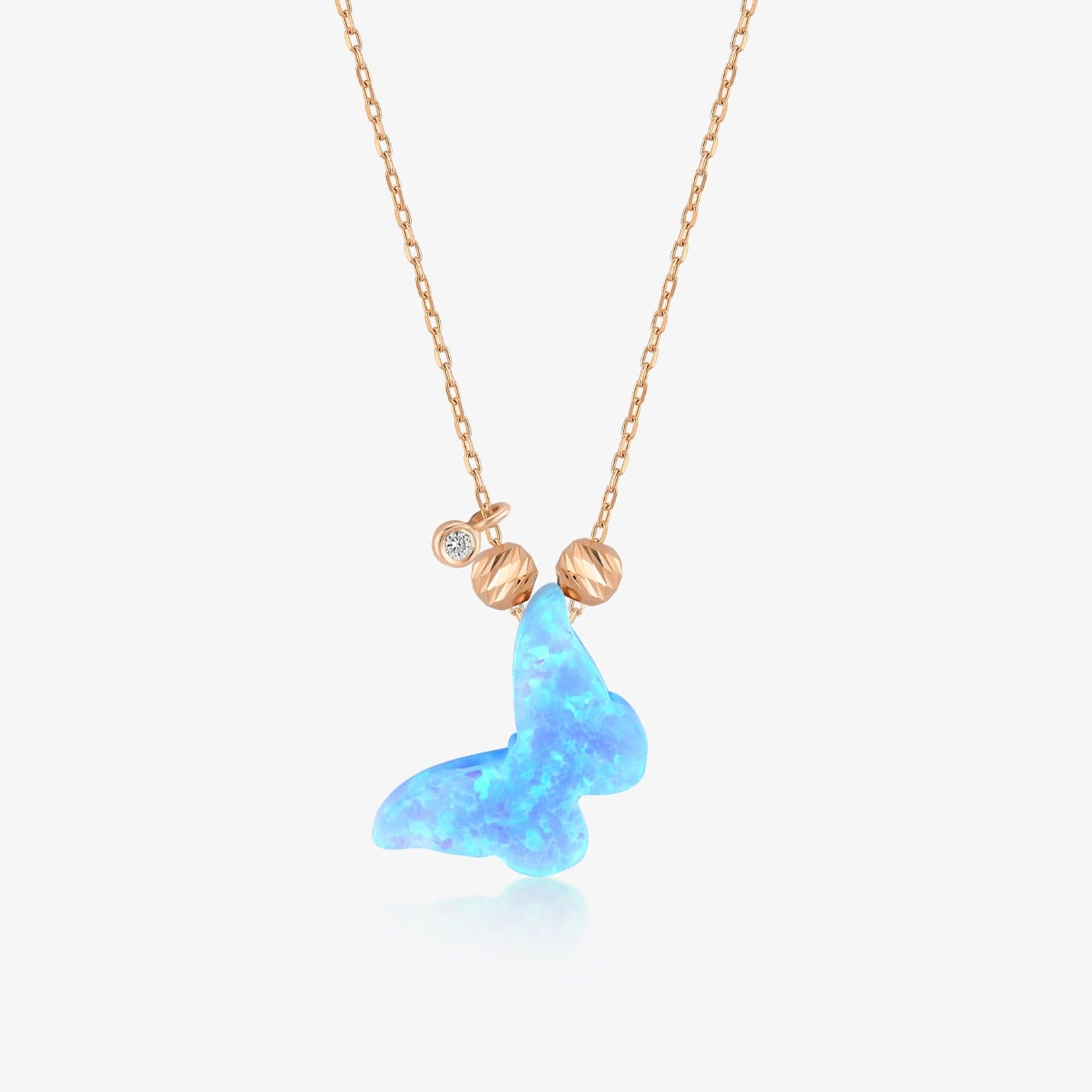 Diamond Opal Butterfly Pendant Necklace