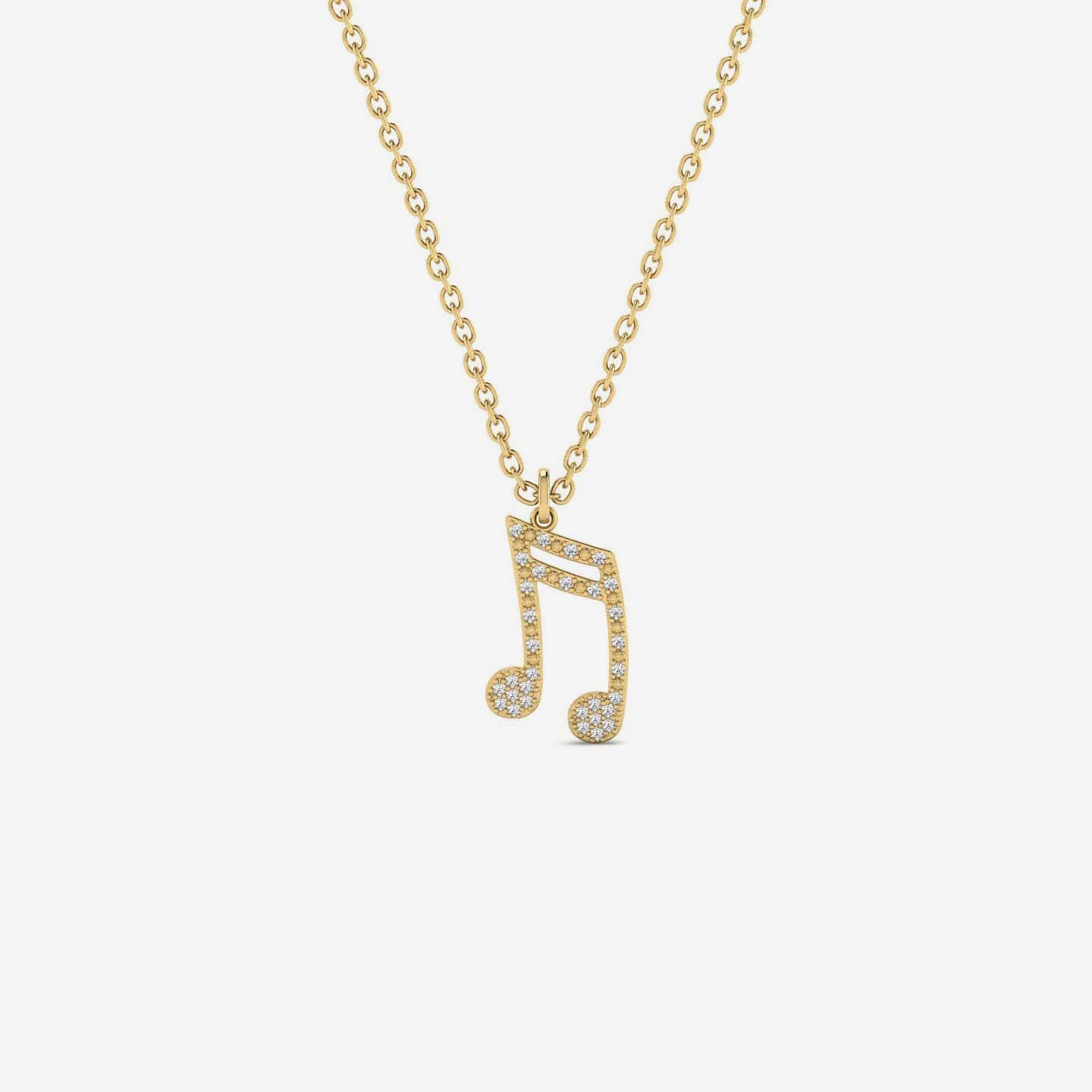 Gelin Diamond and 14K Solid Gold Music Note Necklace | Musician