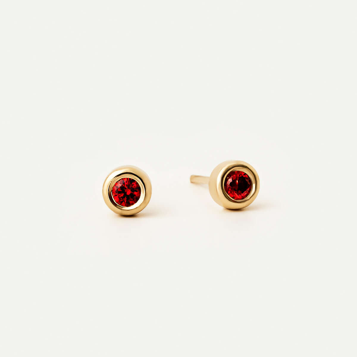 14K Solid Gold Bezel Set Garnet Stud Earrings / Solitaire Stud Earrings / January Birthstone / Gemstone Earrings /Jewelry Gift on sale For Men Women