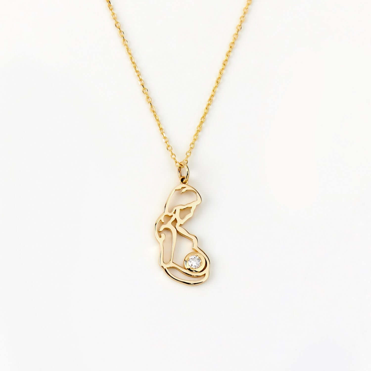 Diamond Pregnant Mother Necklace in 14K Solid Gold Diamond Mom