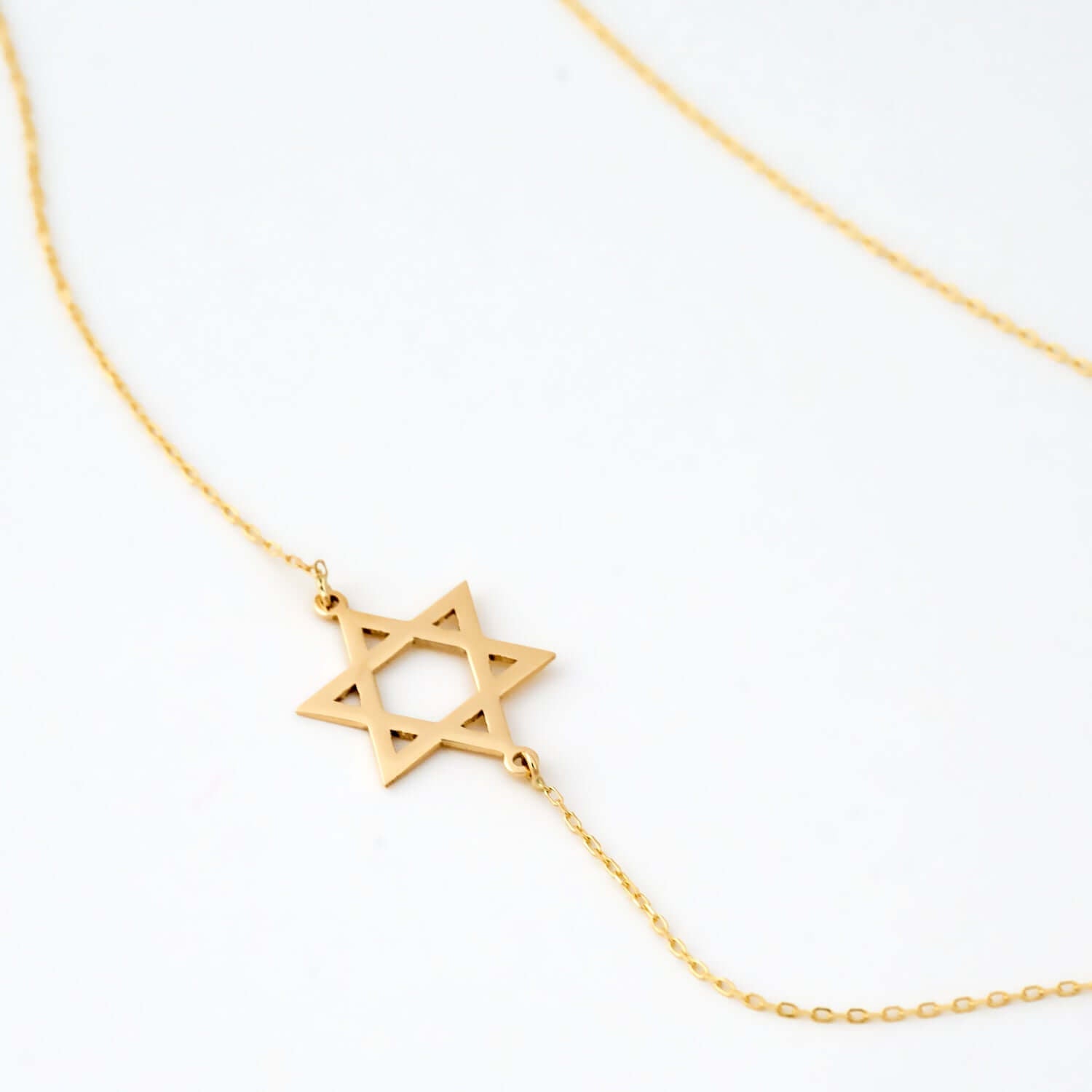Star of David Sideways Necklace in 14K Solid Gold, Women by GELIN