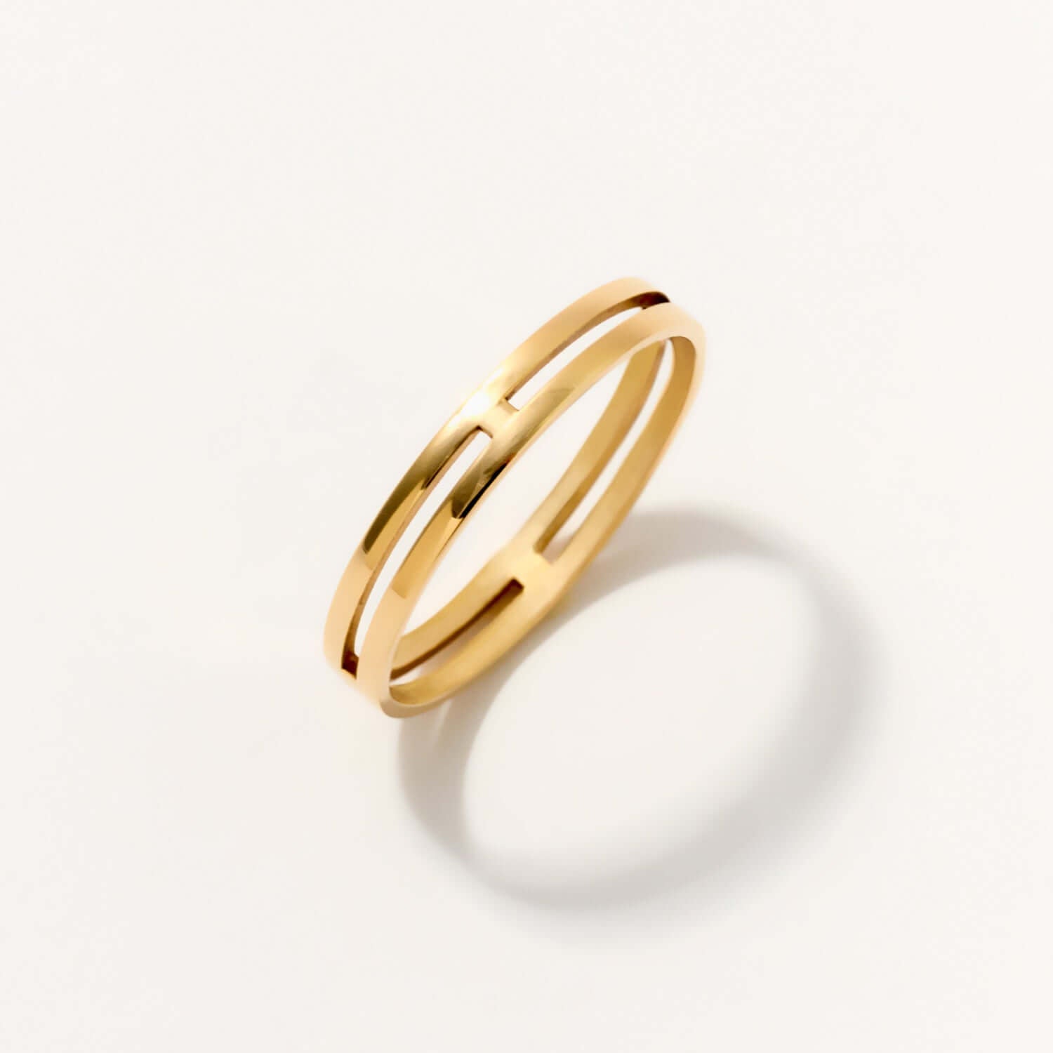 Gelin 14K Solid Gold Double Band Ring Double Row Stacking Ring