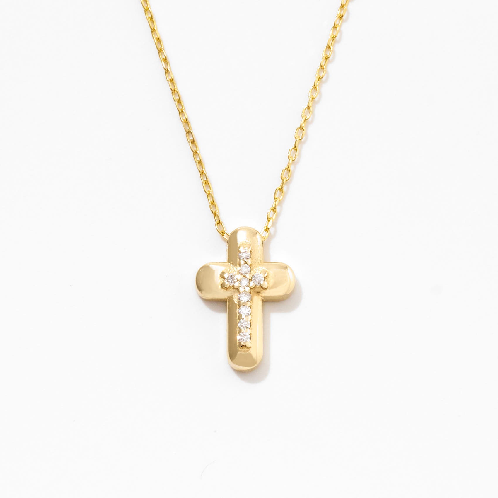 Authentic 14K YELLOW GOLD CROSS PENDANT w/ tiny DIAMOND 1 1/4