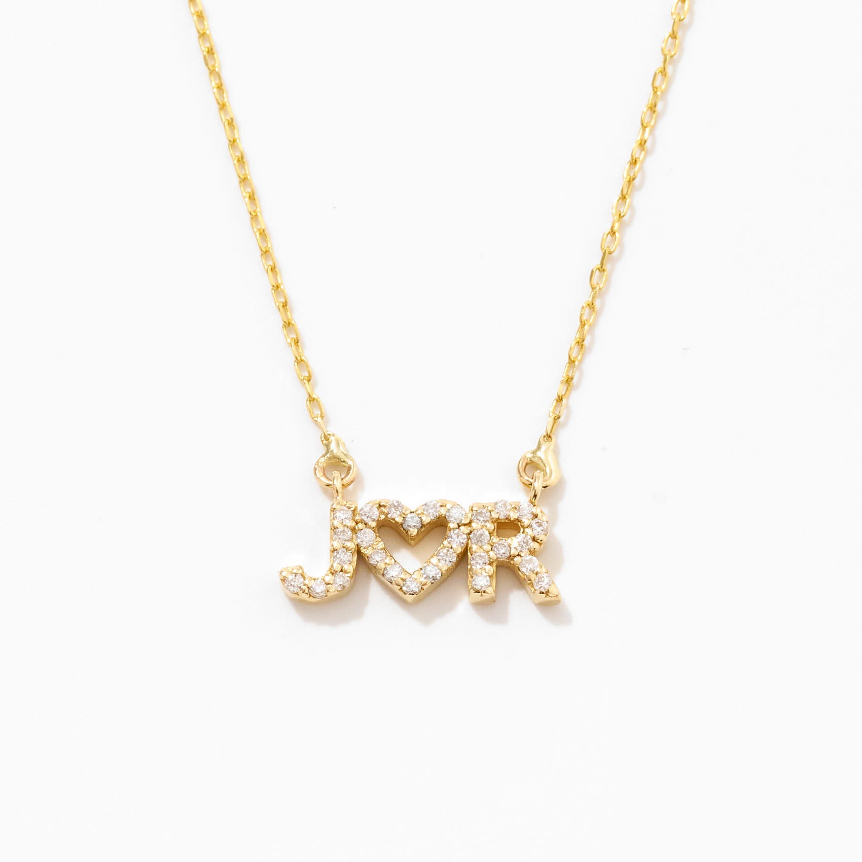 Diamond Couple's Initials and Heart Necklace in 14K Solid Gold