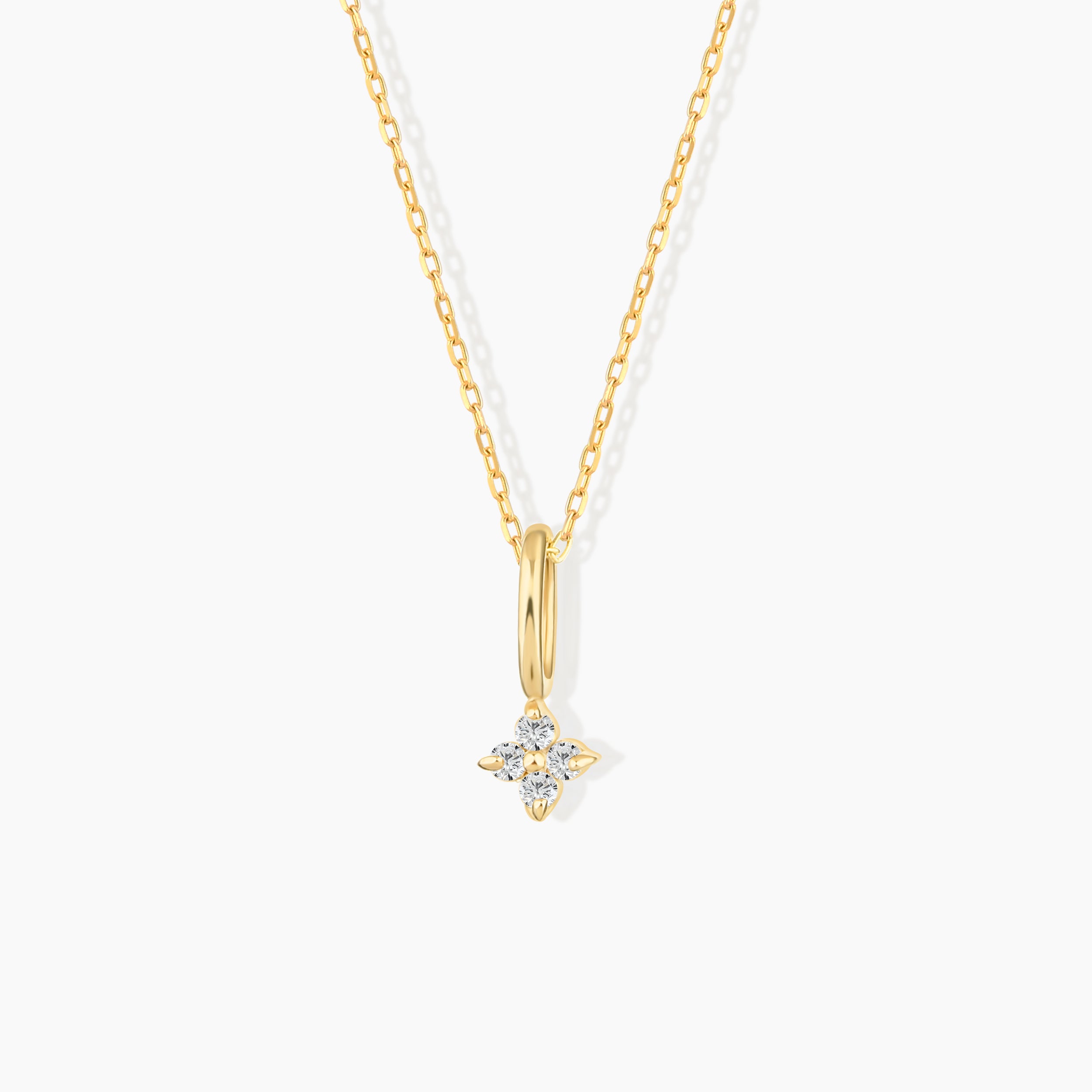 Diamond Clover Pendant Necklace in 14K Solid Gold, Women by GELIN