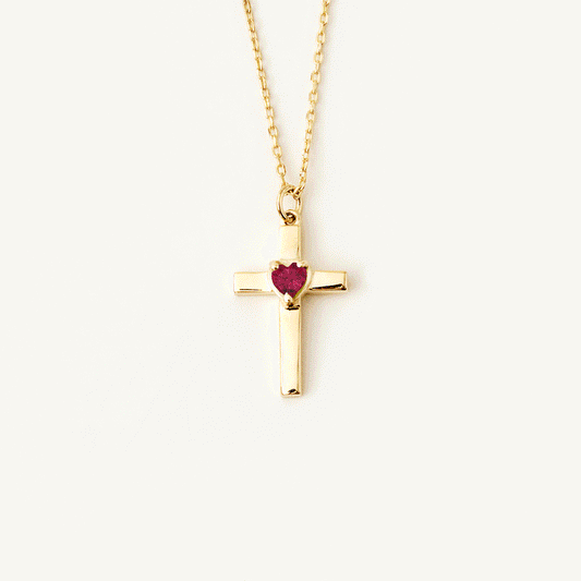 Birthstone Heart Cross Pendant Necklace
