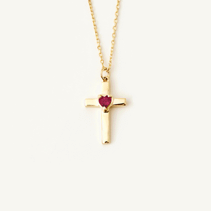 Birthstone Heart Cross Pendant Necklace