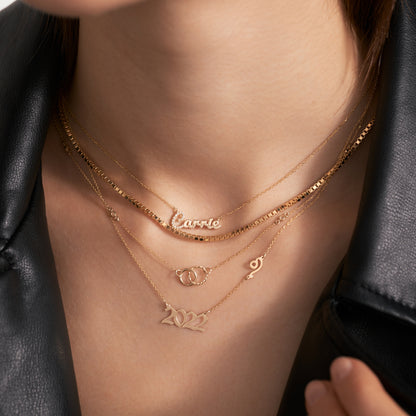 Personalized Number-Year-Date and Zodiac Necklace in 14k Solid Gold