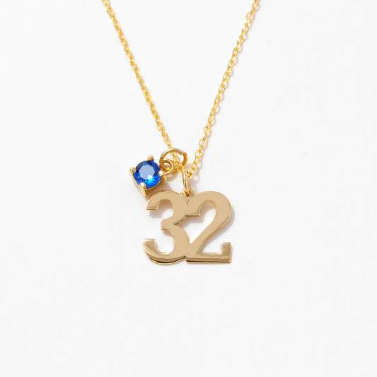 Number and Birthstone Necklace in 14k Solid Gold