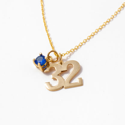 Number and Birthstone Necklace in 14k Solid Gold