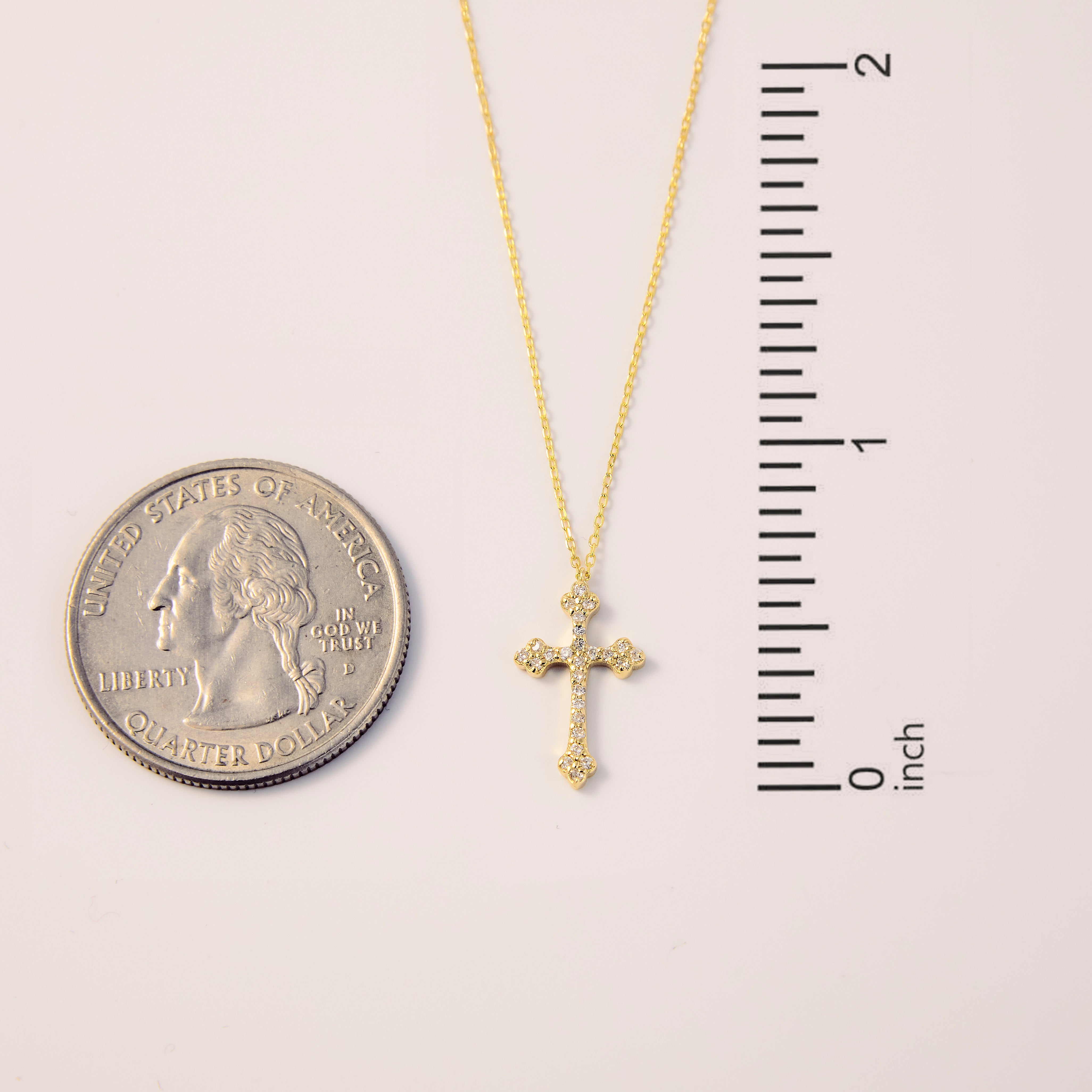 Diamond Petite Cross Necklace - Gelin 14K Solid - Budded Cross