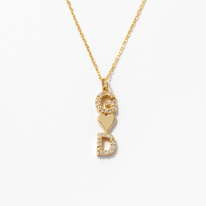 Diamond Couple Initial Necklace in 14k Solid Gold