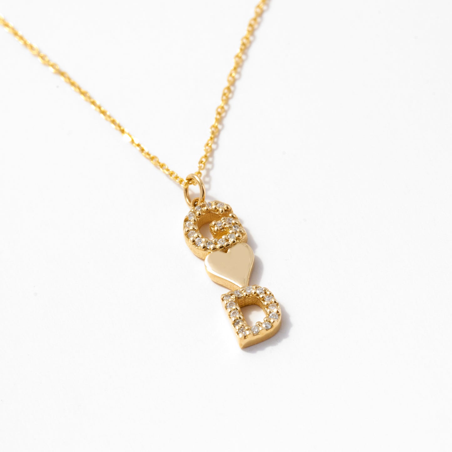 Diamond Couple Initial Necklace in 14k Solid Gold