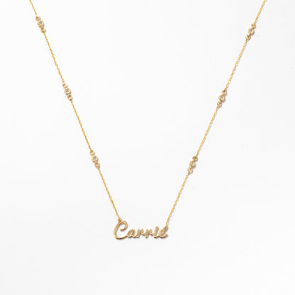 Diamond Station Carrie Name Necklace in 14k Solid Gold