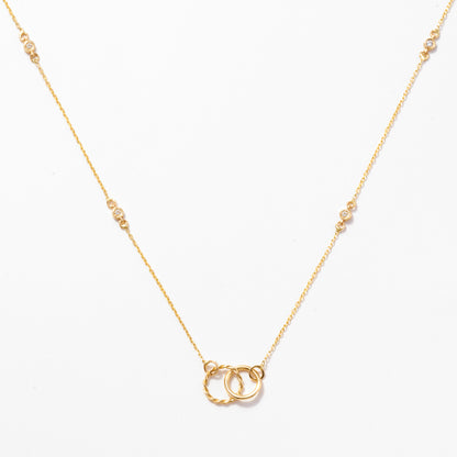 Interlocking Circle with Diamond Station Necklace in 14k Solid Gold