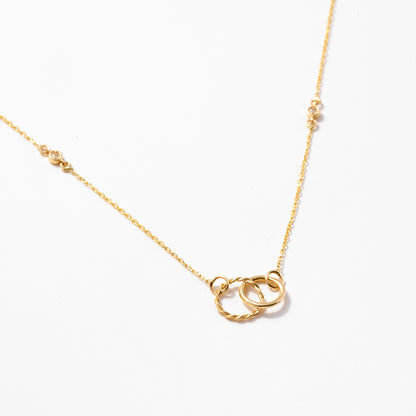 Interlocking Circle with Diamond Station Necklace in 14k Solid Gold