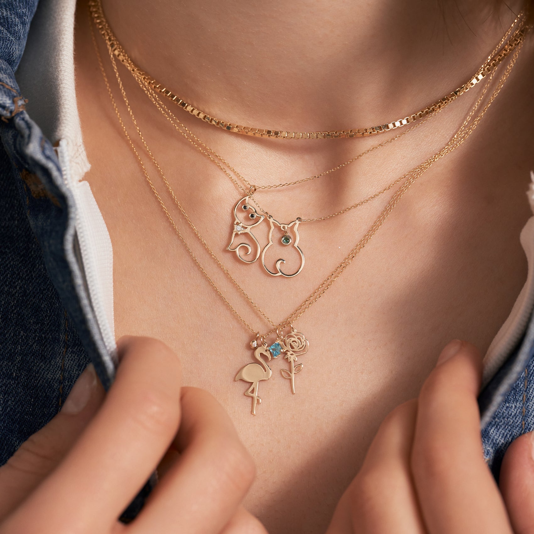 Birth Flower with Birthstone Pendant Necklace