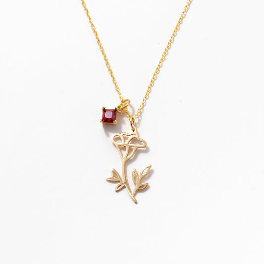 Birth Flower with Birthstone Pendant Necklace