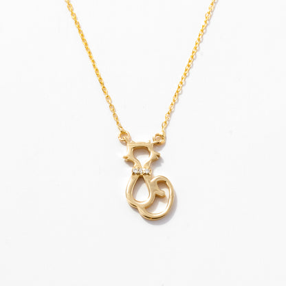 Diamond Cat Necklace in 14k Solid Gold