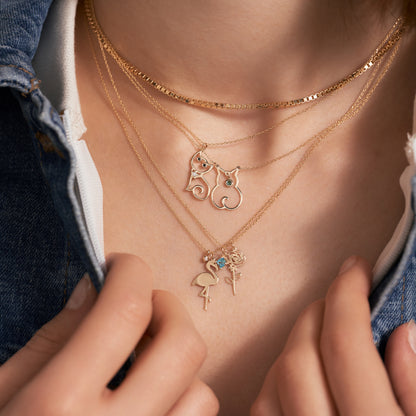 Teddy Bear with Birthstone Necklace in 14k Solid Gold