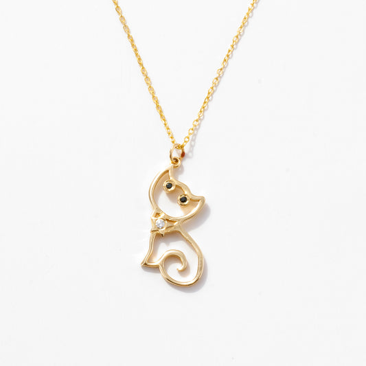 Diamond Kitty Cat Necklace in 14k Solid Gold