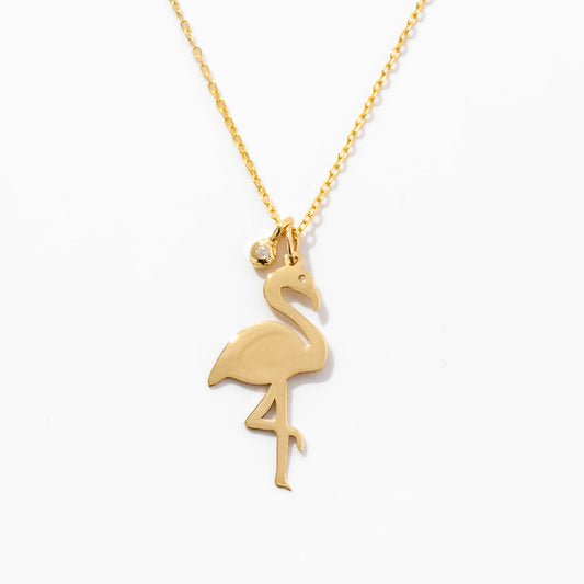 Flamingo Necklace with Diamond in 14k Solid Gold