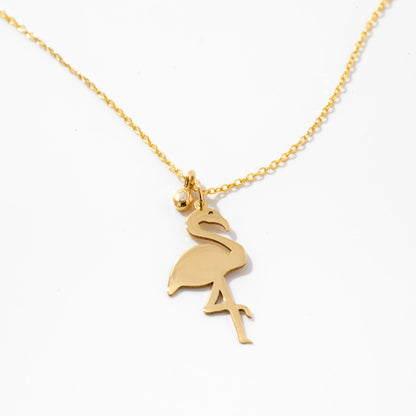 Flamingo Necklace with Diamond in 14k Solid Gold