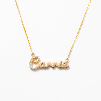 Diamond Carrie Name Necklace in 14k Solid Gold