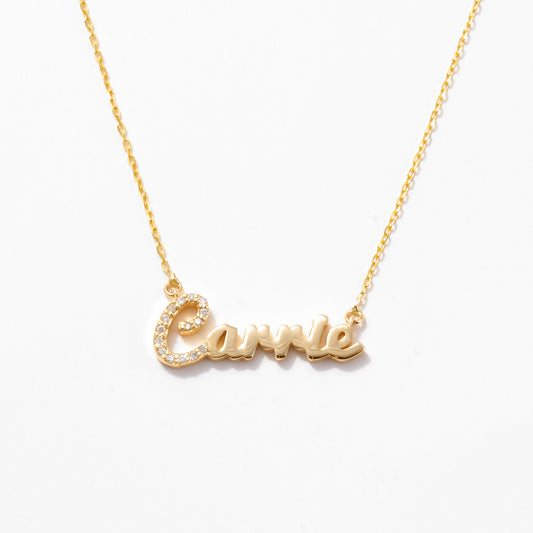 Diamond Carrie Name Necklace in 14k Solid Gold