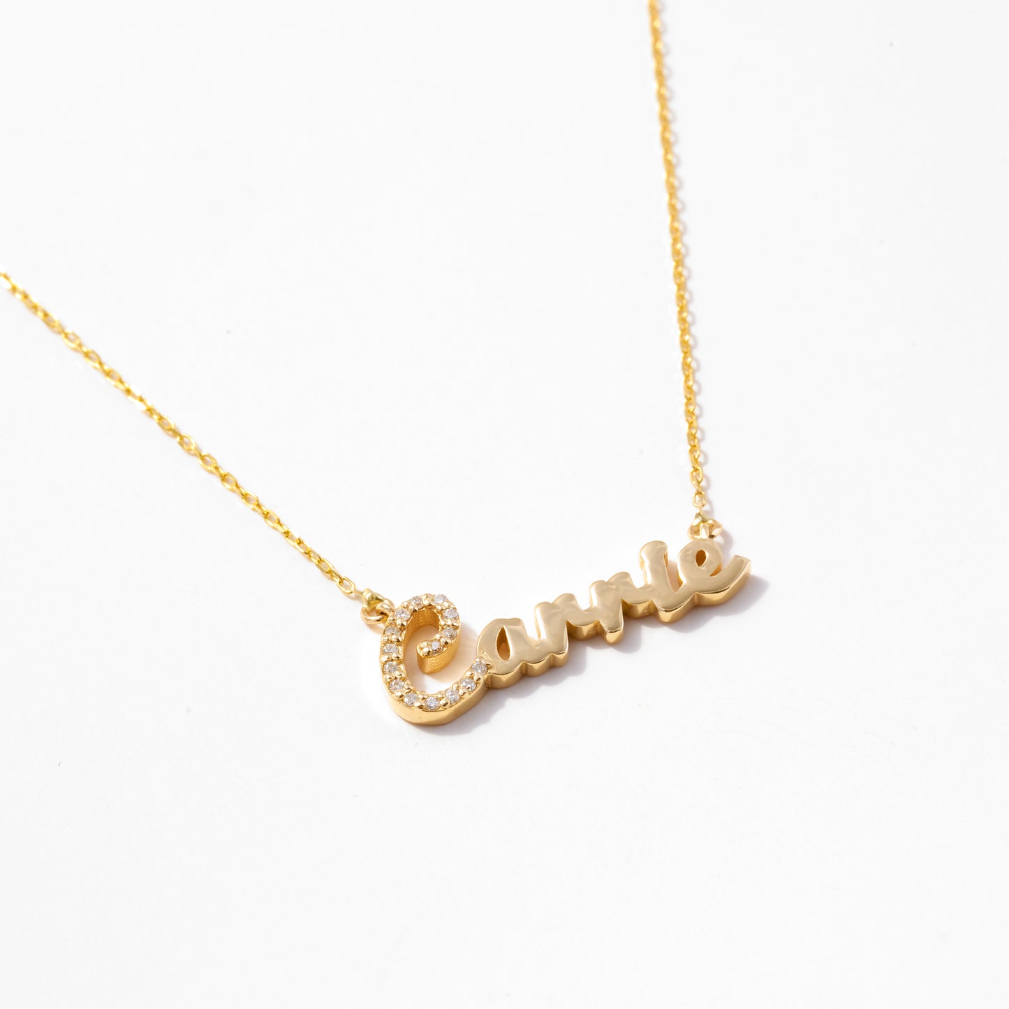 Diamond Carrie Name Necklace in 14k Solid Gold