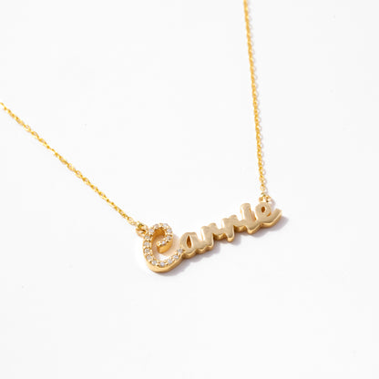 Diamond Carrie Name Necklace in 14k Solid Gold