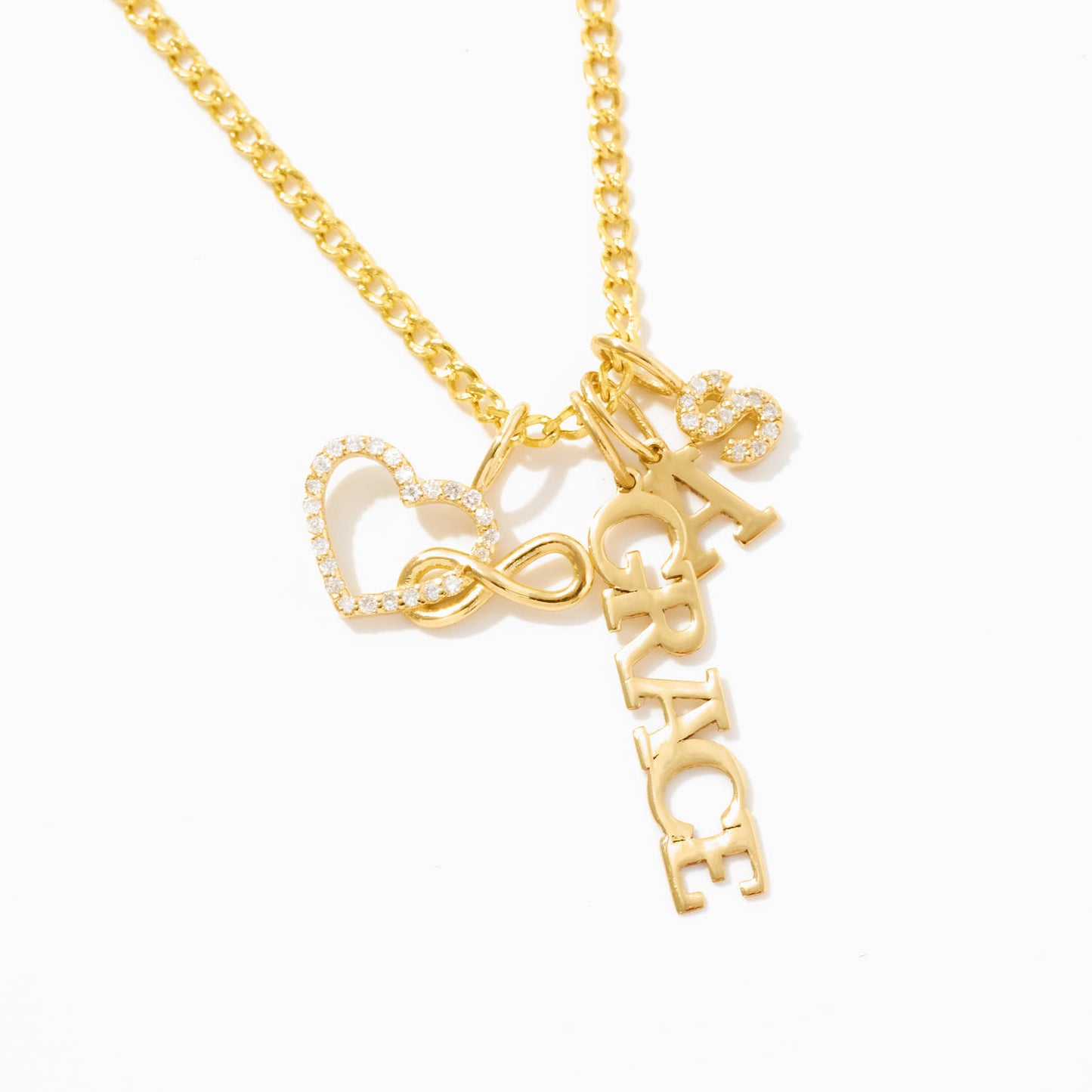 Diamond Heart & Infinity Charm in 14k Solid Gold