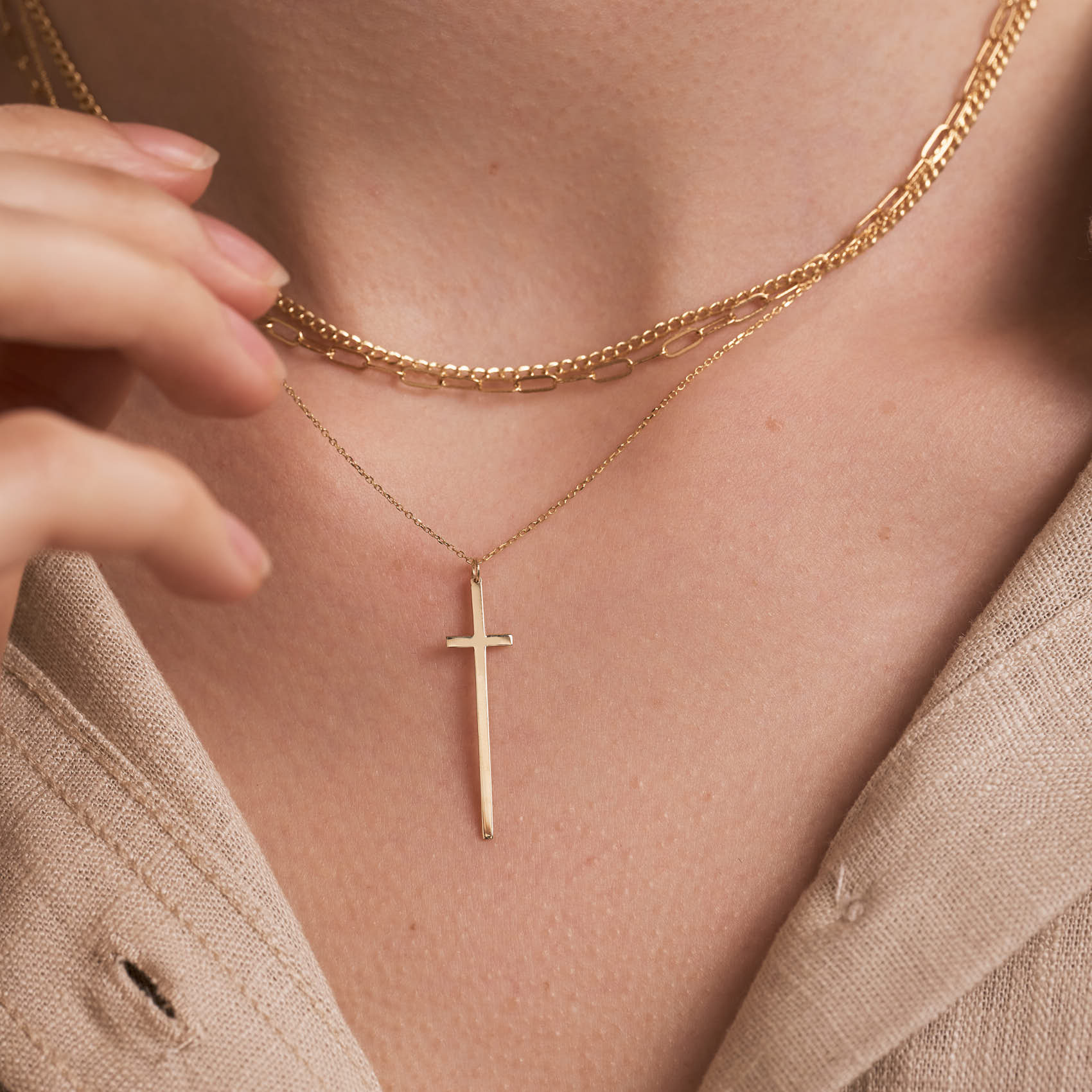 Thin Long Cross Necklace