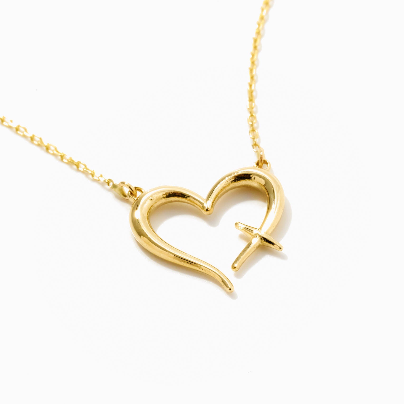 Gelin 10K Solid Gold Cross Heart Necklace | Heart Necklace with