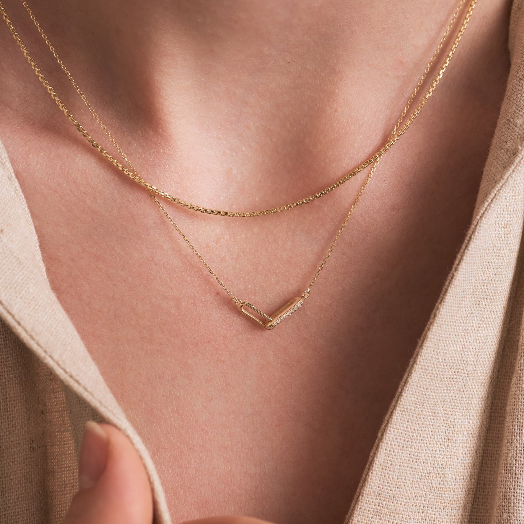 Diamond Paperclip Interlocking Necklace