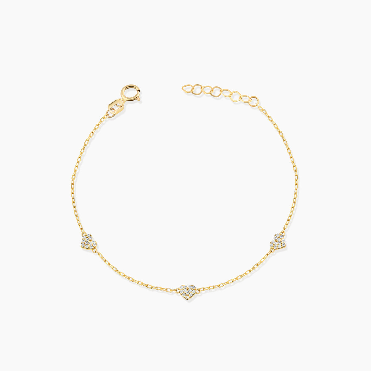 Diamond Pave Three Heart Station Bracelet