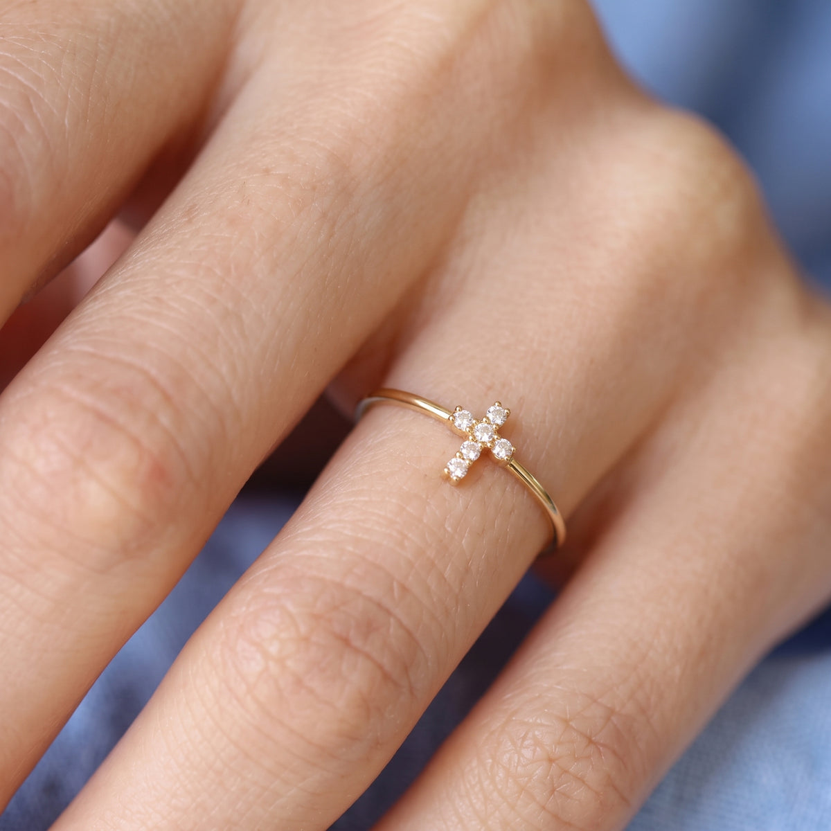 Diamond Studded Cross Ring