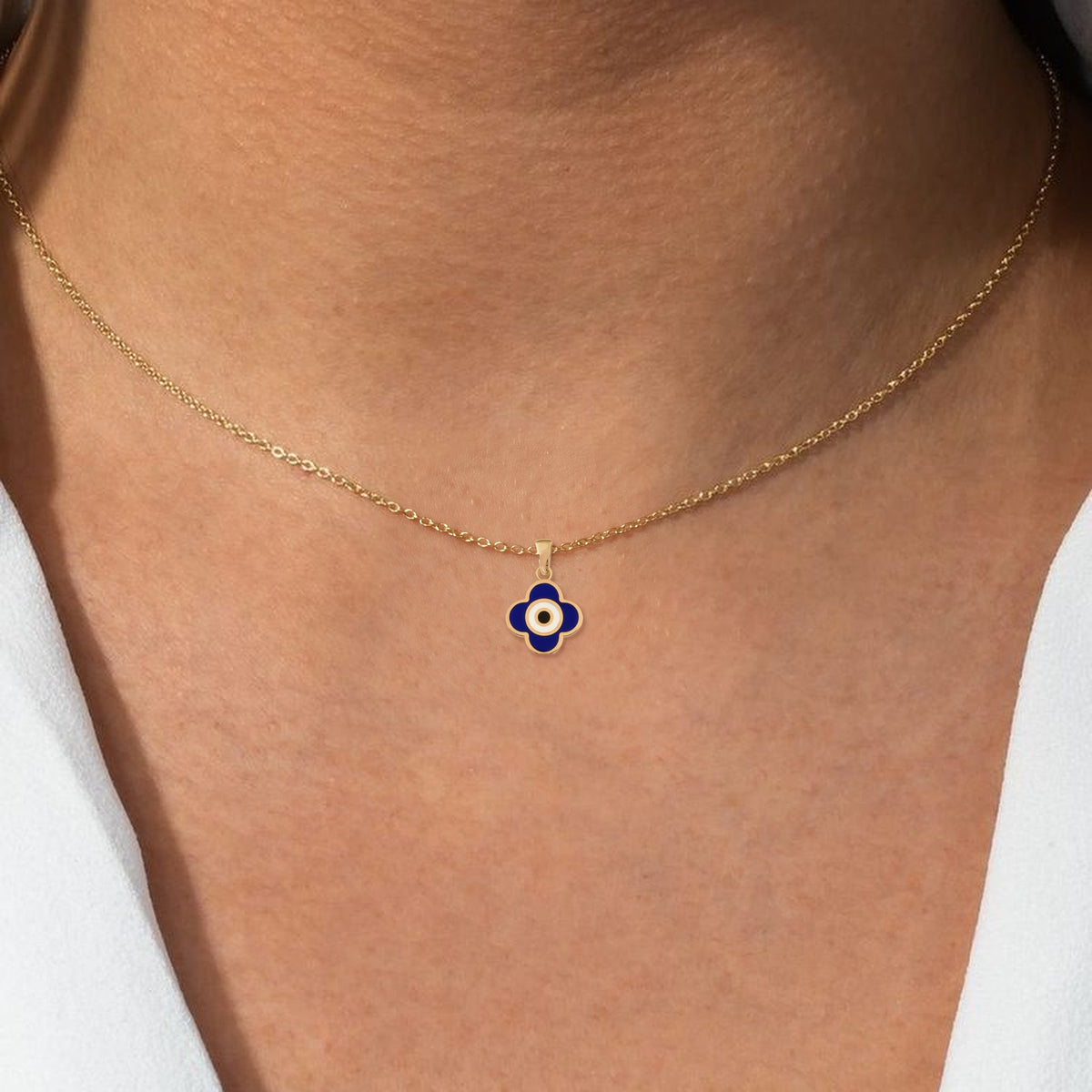Blue Enamel Evil Eye Clover Charm