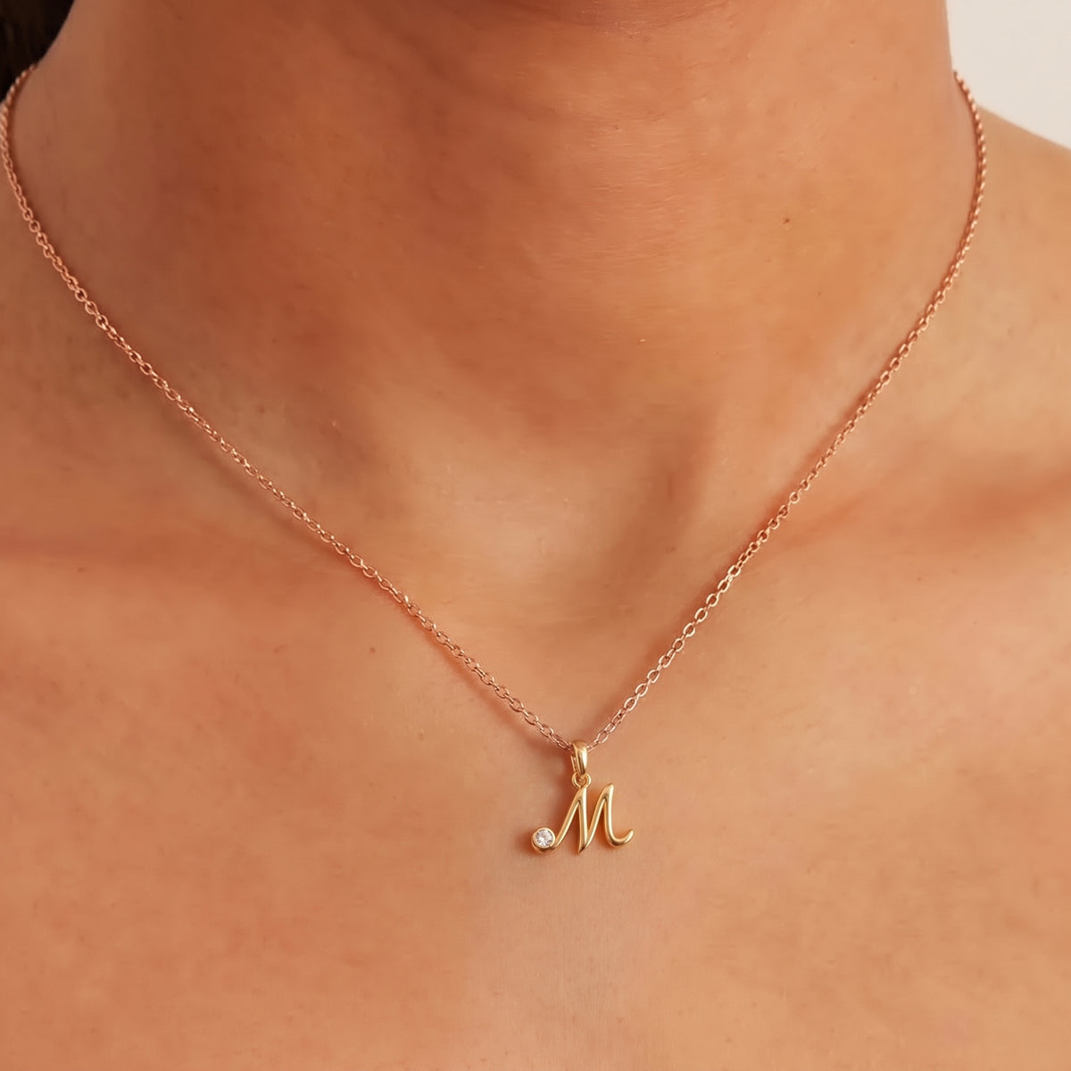 Cursive Initial Pendant with Birthstone