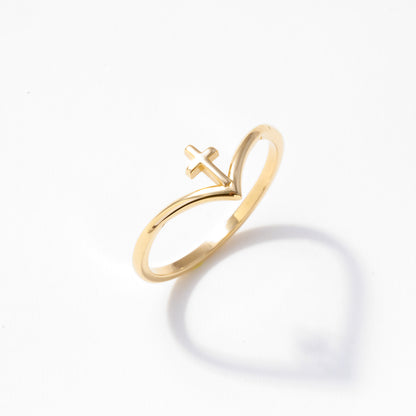 Cross and Wishbone Ring in 14k Solid Gold