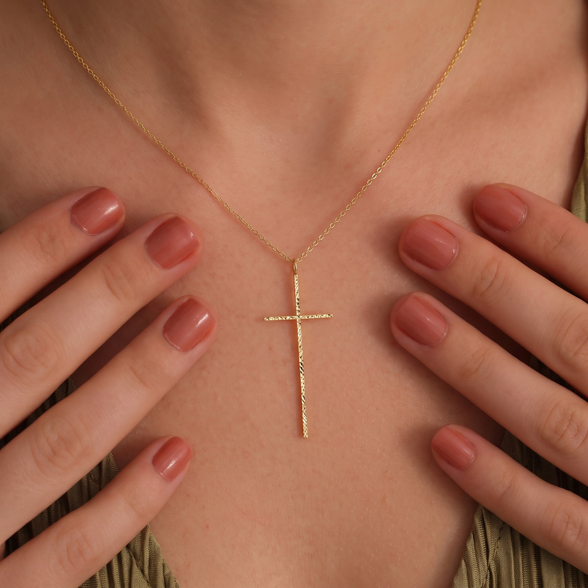 Diamond Cut Thin Cross Pendant