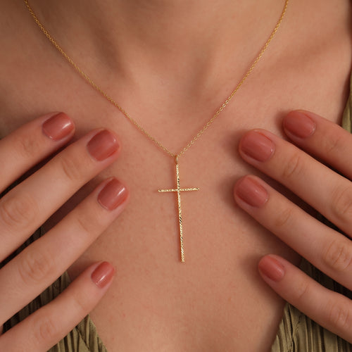 Diamond Cut Thin Cross Pendant
