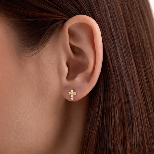 Diamond Mini Cross Stud Earrings