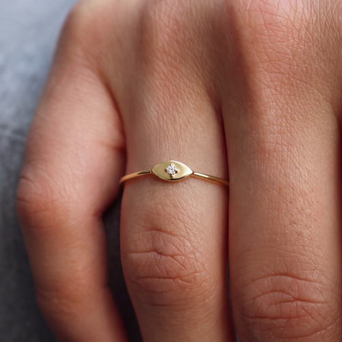 Dainty Diamond Evil Eye Signet Ring
