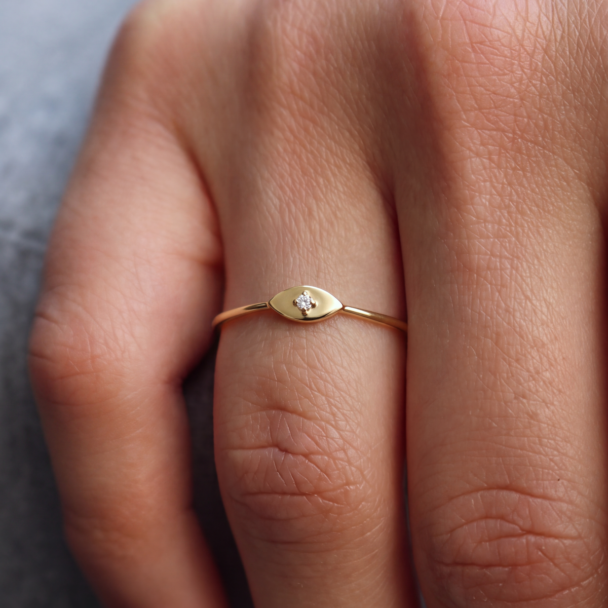 Dainty Diamond Evil Eye Signet Ring