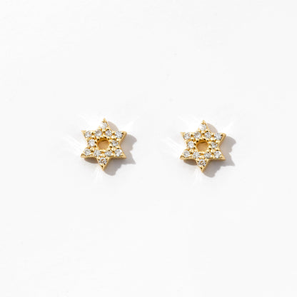 Diamond Star of David Earrings in 14k Solid Gold