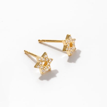 Diamond Star of David Earrings in 14k Solid Gold