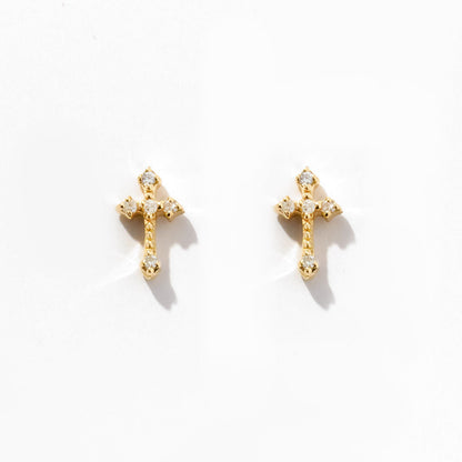 Diamond Gothic-Style Cross Earrings in 14k Solid Gold